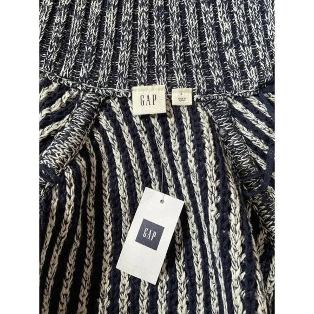 Gap knitted navy blue & white duffel faux wood buttons long cardigan women Large